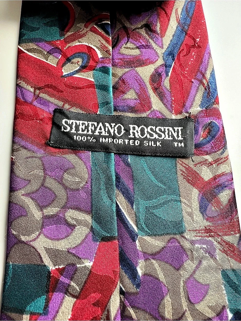 Vintage 1990s Stefano Rossini 100% Silk Wide Tie 4” Abstract Geometric Retro